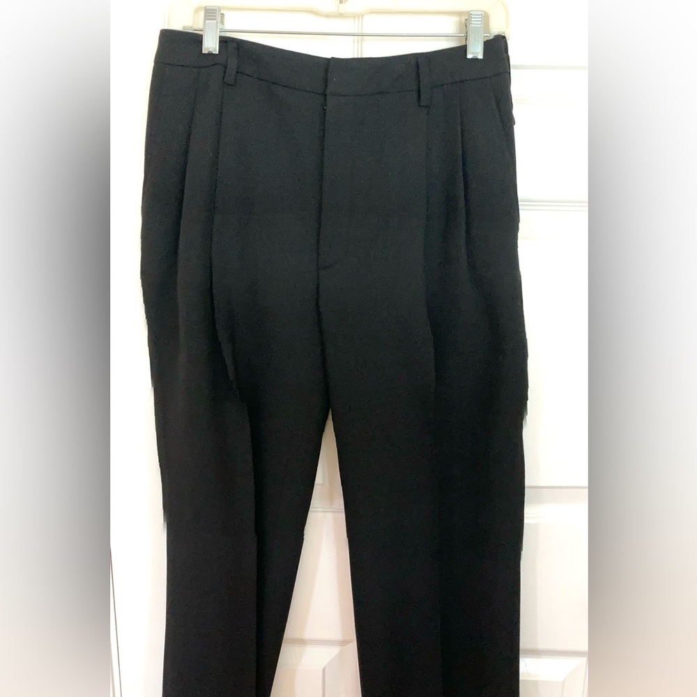 Black pants dress slacks wide leg pleated front wool blend pants Ellen Tracy